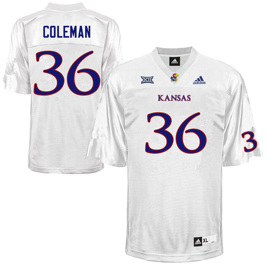 Men #36 Bryce Coleman Kansas Jayhawks College Football Jerseys Sale-White - Click Image to Close